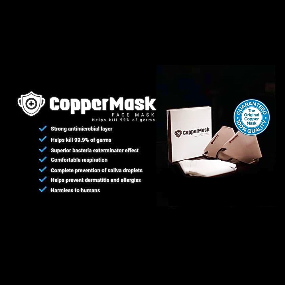 CopperMask Antimicrobial kill 99.9% germs